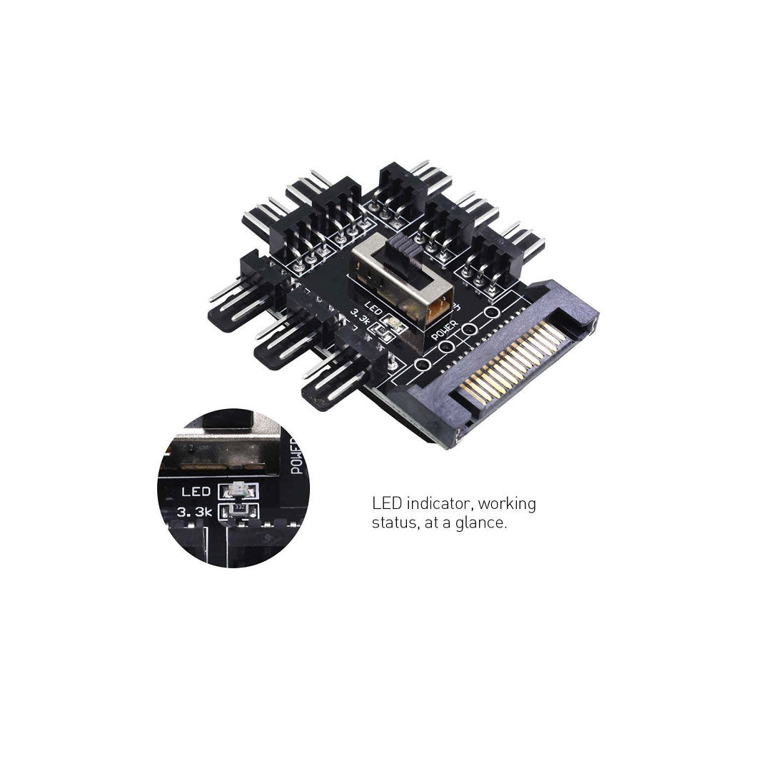 Tishri 8 Port SATA to 3 Pin Fan Splitter