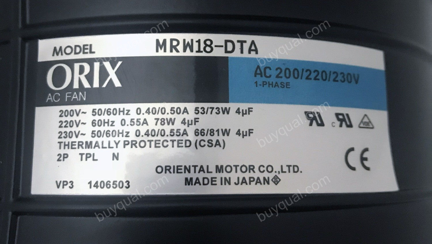 ORIX MRW18-DTA 200V 0.40/0.50A 53/73W 2wires Cooling fan