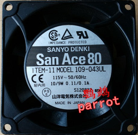 Sanyo 109-043UL 115V 0.11/0.1A 10/9W 2wires Cooling Fan