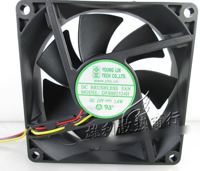 YOUNG LIN DFB802524H 24V 3.6W 3wires cooling fan